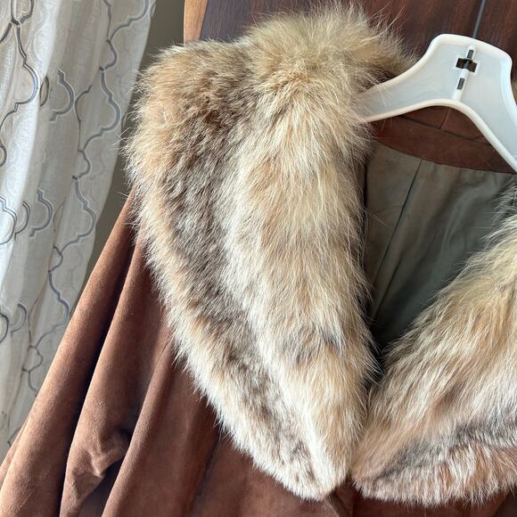 Vintage Highlander Leather winter coat Brown w/ Fur Collar M/L - Picture 4 of 15